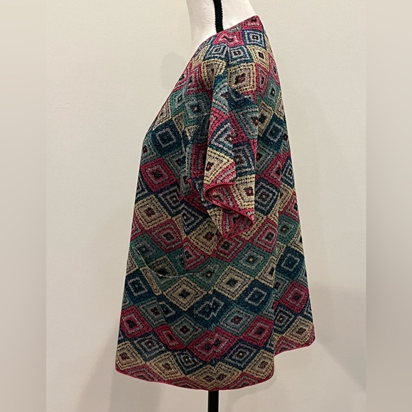 Dries Van Noten Metallic Short Sleeve Top Sweater V-Neck Medium Green Blue Pink - Picture 4 of 8